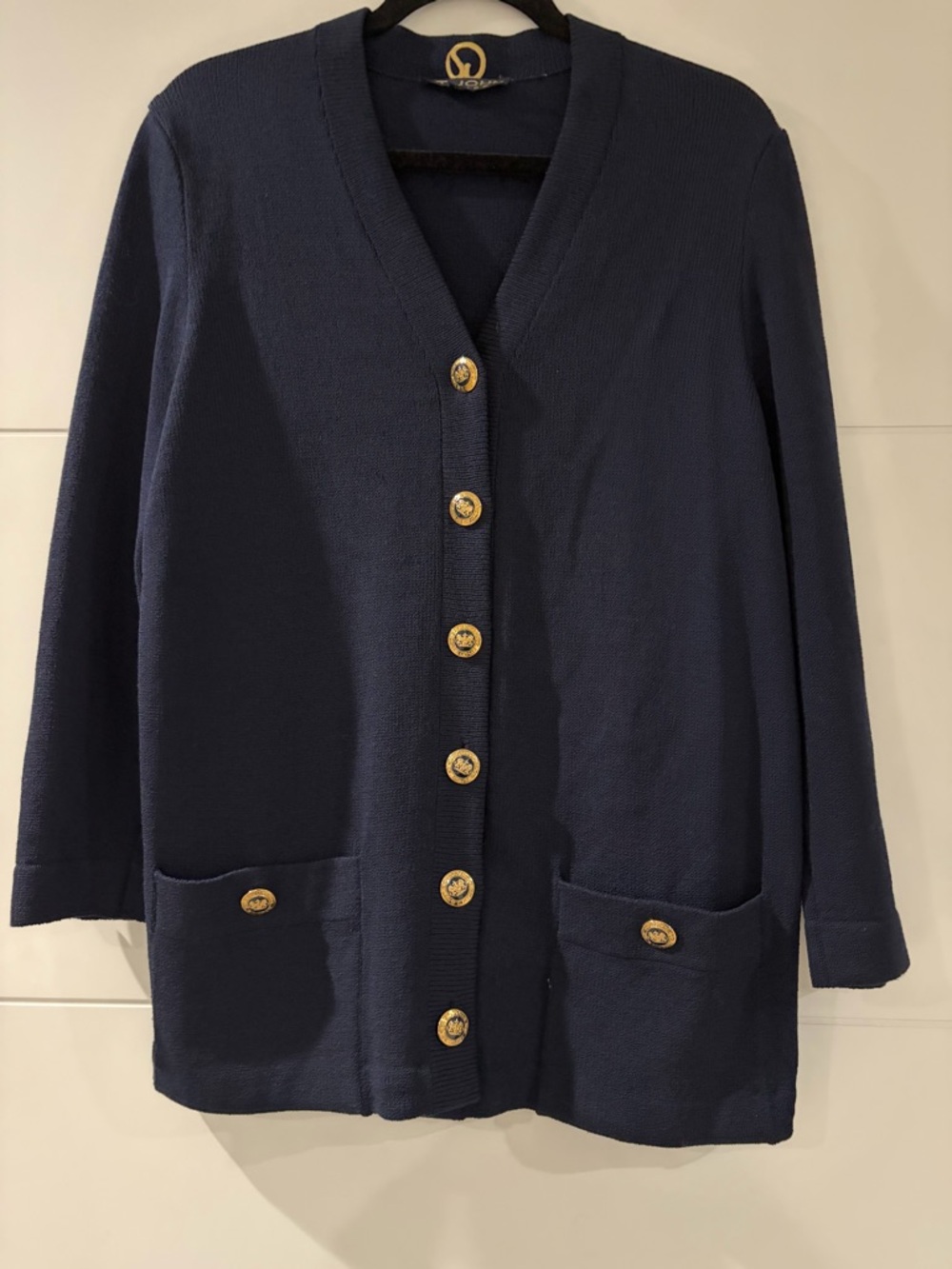 St. John Knit Santana Cardigan Jacket, Women’s Navy, Gold Buttons